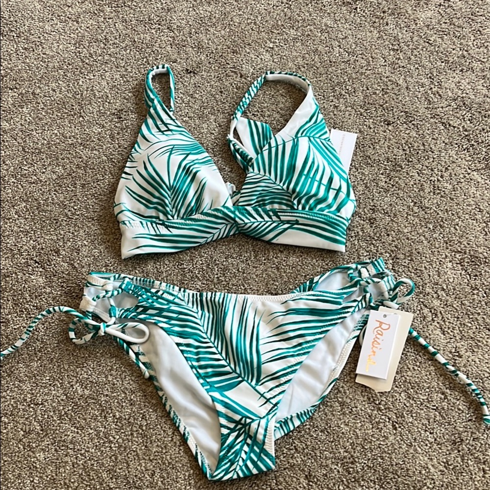 Raisins Green and White Palm Print Bikini
